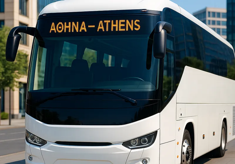 Ενδεικτική απεικόνιση προγραμματιζόμενης πινακίδας LED σε λεωφορείο