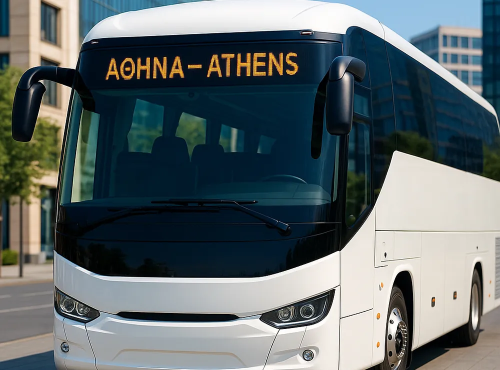 Ενδεικτική απεικόνιση προγραμματιζόμενης πινακίδας LED σε λεωφορείο
